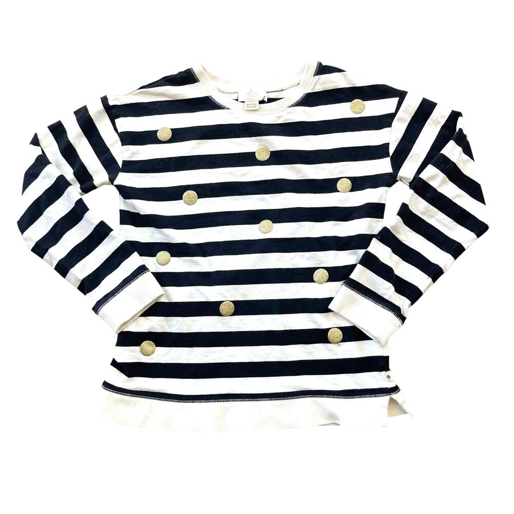 Kate Spade Black White Striped French Terry‎ Long Sleeve Top Gold Kids Size 14